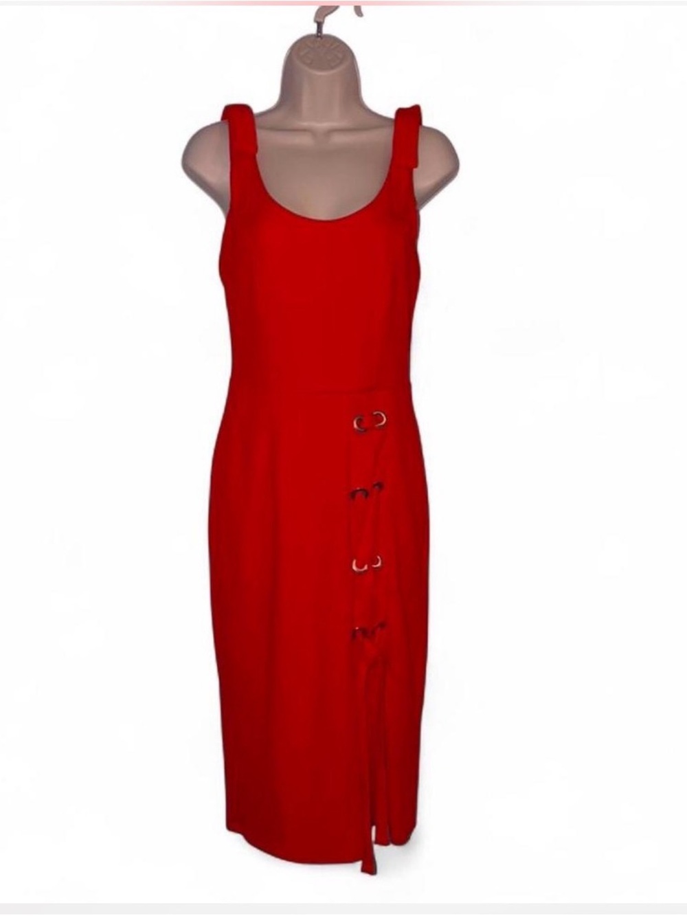 Venus Lace Up Midi Dress Women’s Red Orange Size Small